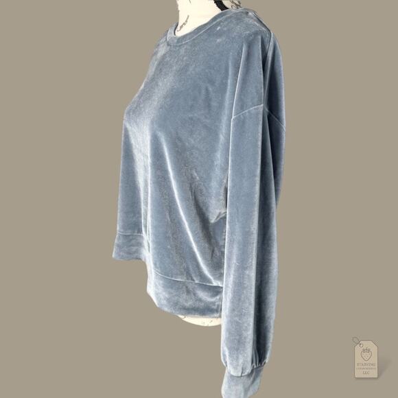 ZARA Blue Velour Drop Shoulder Pullover Sweatshirt L - Picture 4 of 5